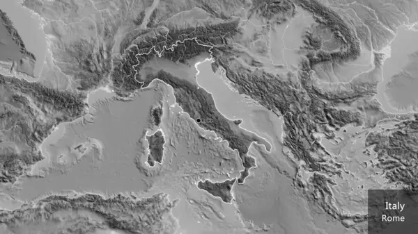 Zbliżenie Włoskiej Strefy Przygranicznej Ciemną Powłoką Mapie Skali Szarości Główny — Zdjęcie stockowe