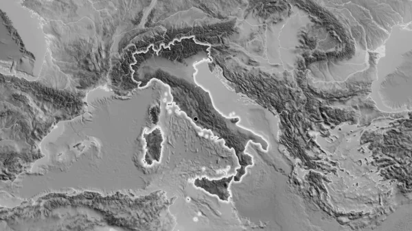 Крупный План Границы Италией Выделяющийся Тёмным Наложением Карту Сером Отличный — стоковое фото