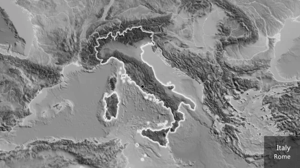 Zbliżenie Włoskiej Strefy Przygranicznej Ciemną Powłoką Mapie Skali Szarości Główny — Zdjęcie stockowe