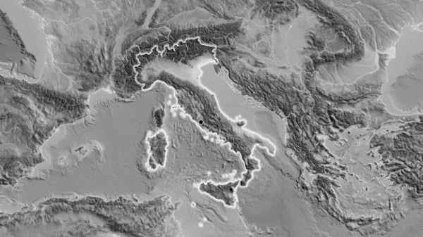 Zbliżenie Włoskiej Strefy Przygranicznej Mapie Szarości Główny Punkt Blask Wokół — Zdjęcie stockowe