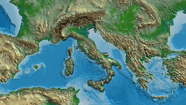 物理的な地図上のイタリア国境地域の閉鎖 資本ポイント 国の形の縁が隠されている — ストック写真