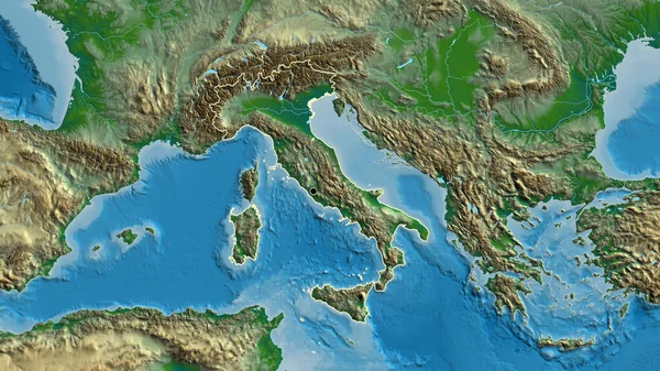 在一张实景地图上对意大利边境地区进行的密切监视 资本点 国家形貌概述 — 图库照片
