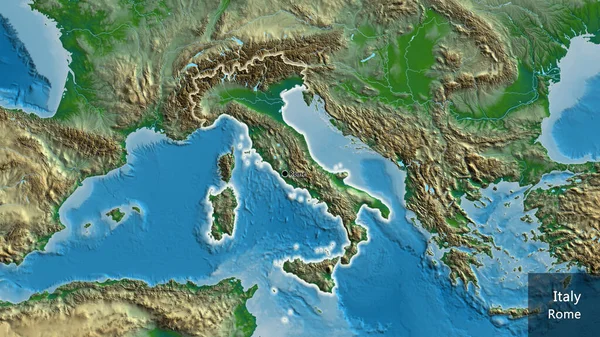 Primer Plano Zona Fronteriza Italia Mapa Físico Punto Capital Brillan —  Fotos de Stock