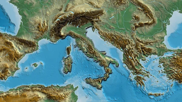 Close Italy Border Area Relief Map Capital Point Bevelled Edges — Stock Photo, Image