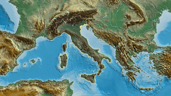Close Italy Border Area Highlighting Dark Overlay Relief Map Capital — Stock Photo, Image