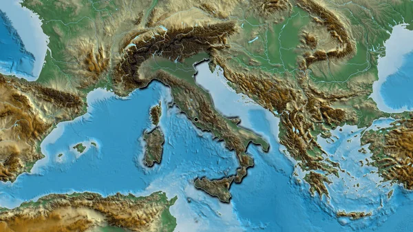 Zbliżenie Włoskiej Strefy Przygranicznej Ciemnymi Nakładkami Mapie Pomocy Główny Punkt — Zdjęcie stockowe