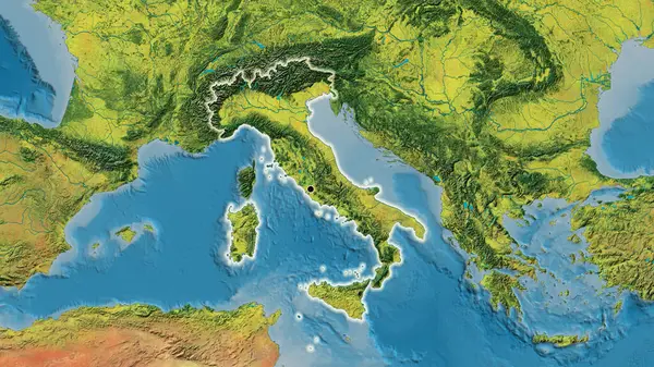 Крупним Планом Прикордонна Територія Італії Топографічній Карті Столична Точка Світло — стокове фото