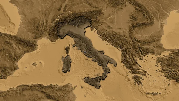 Крупним Планом Італійська Прикордонна Зона Підсвічується Темним Накладенням Карту Підвищення — стокове фото