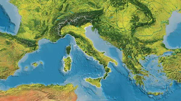 Närbild Italiens Gränsområde Topografisk Karta Huvudpunkt Skissera Runt Landet Form — Stockfoto