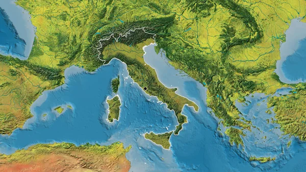 Detailní Záběr Pohraniční Oblasti Itálie Zvýrazňující Tmavou Vrstvu Topografické Mapě — Stock fotografie