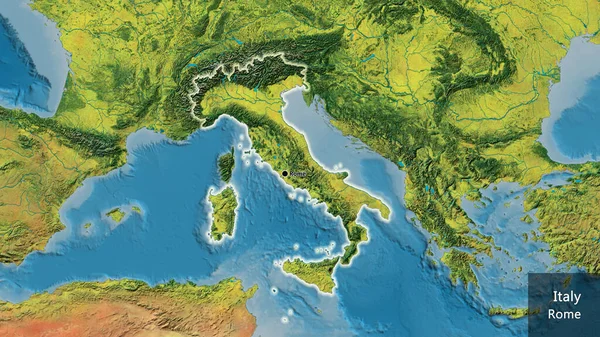 Крупним Планом Прикордонна Територія Італії Топографічній Карті Столична Точка Світиться — стокове фото