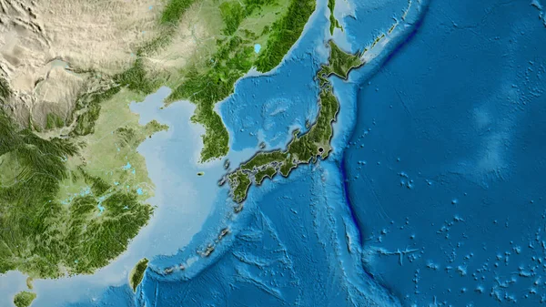 Japon Sınır Bölgesinin Yakın Çekimleri Uydu Haritasında Koyu Bir Örtüyle — Stok fotoğraf