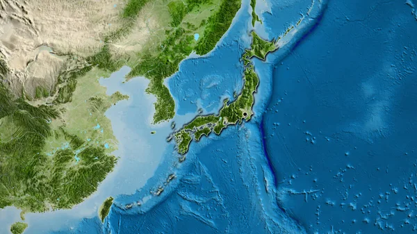 Nahaufnahme Des Japanischen Grenzgebiets Auf Einer Satellitenkarte Kapitalpunkt Abgeschrägte Ränder — Stockfoto