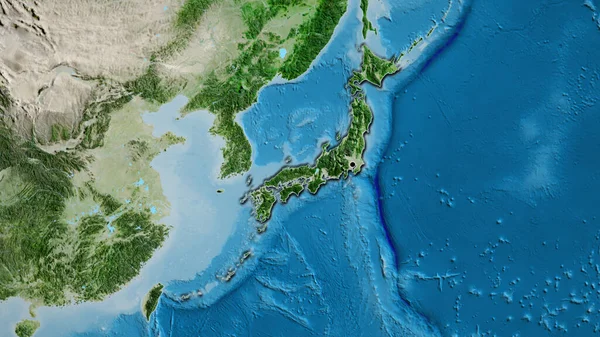 Primer Plano Zona Fronteriza Japón Mapa Satelital Punto Capital Bordes — Foto de Stock