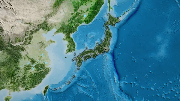 Крупный План Приграничной Зоны Японии Выделяющийся Тёмным Наложением Спутниковую Карту — стоковое фото