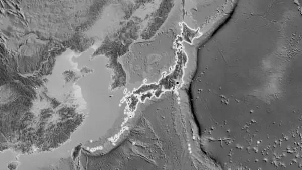 Nahaufnahme Des Japanischen Grenzgebiets Auf Einer Graustufenkarte Kapitalpunkt Glühen Ganzen — Stockfoto