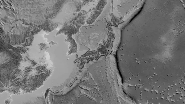Közelkép Japán Határ Menti Területről Amely Egy Szürkeárnyalatos Térképen Sötét — Stock Fotó