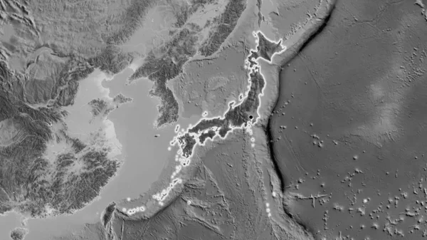 Nahaufnahme Des Japanischen Grenzgebiets Hervorgehoben Durch Eine Dunkle Überlagerung Auf — Stockfoto
