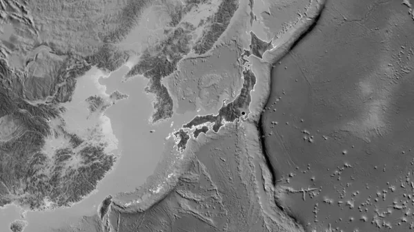 グレースケールの地図上に暗いオーバーレイで強調日本の国境地域のクローズアップ 資本ポイント 全国の概要 — ストック写真