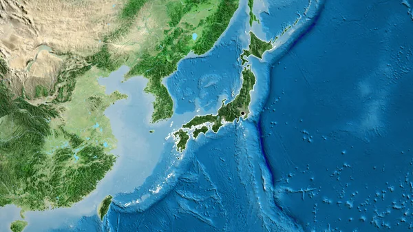 Close Japan Border Area Highlighting Dark Overlay Satellite Map Capital — Stock Photo, Image