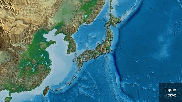 Close Zona Fronteiriça Japão Num Mapa Físico Ponto Capital Bordas — Fotografia de Stock