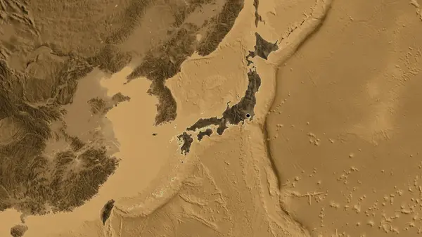 Close Área Fronteira Japão Destacando Com Uma Sobreposição Escura Mapa — Fotografia de Stock