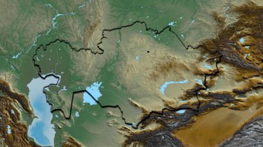 Kazakistan sınır bölgesinin yakınındaki bir haritada. Ana nokta. Ülkenin kıvrımlı kenarları. 