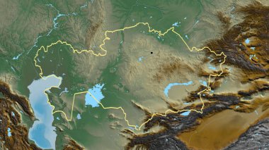 Kazakistan sınır bölgesinin yakınındaki bir haritada. Ana nokta. Ülke şekli etrafında özet geç. 