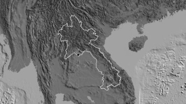 Laos sınır bölgesinin bir bileklik haritasına yakın plan. Ana nokta. Ülke şekli etrafında özet geç. 