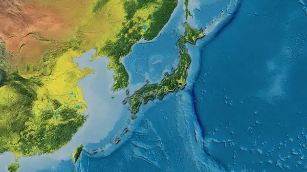 Gros Plan Frontière Japonaise Sur Une Carte Topographique Point Capital — Photo