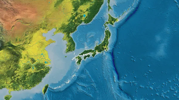 Gros Plan Frontière Japonaise Sur Une Carte Topographique Point Capital — Photo