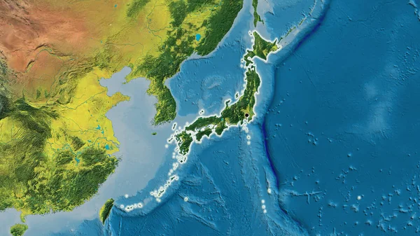 地形図上の日本国境付近のクローズアップ 資本ポイント 全国に光る — ストック写真