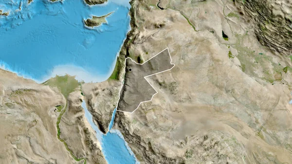 Närbild Jordaniens Gränsområde Med Mörk Överlagring Satellitkarta Huvudpunkt Skissera Runt — Stockfoto