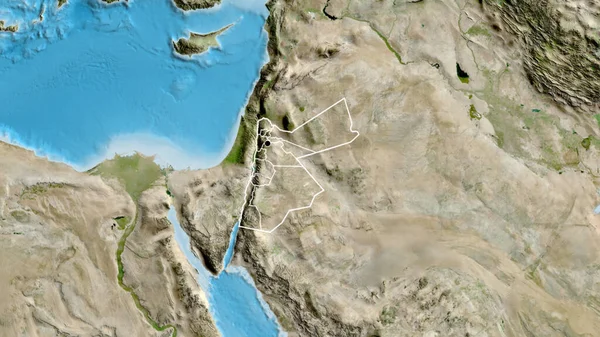 Närbild Jordaniens Gränsområde Och Dess Regionala Gränser Satellitkarta Huvudpunkt Skissera — Stockfoto