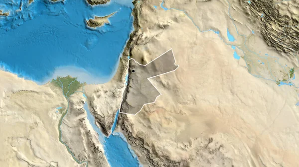 Detailní Záběr Pohraniční Oblasti Jordánska Zvýrazňující Tmavou Vrstvu Satelitní Mapě — Stock fotografie