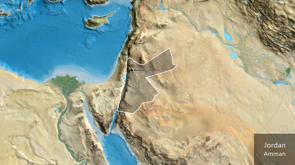 Közelkép Jordániai Határterületről Amely Egy Műholdas Térképen Sötét Felülettel Világít — Stock Fotó