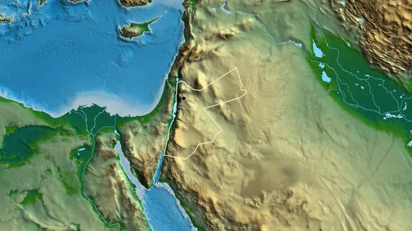 Close Zona Fronteiriça Jordânia Num Mapa Físico Ponto Capital Esboço — Fotografia de Stock
