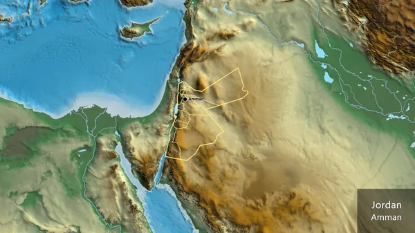 Впритул Прикордонної Зони Йорданії Регіональних Кордонів Рельєфній Карті Столична Точка — стокове фото