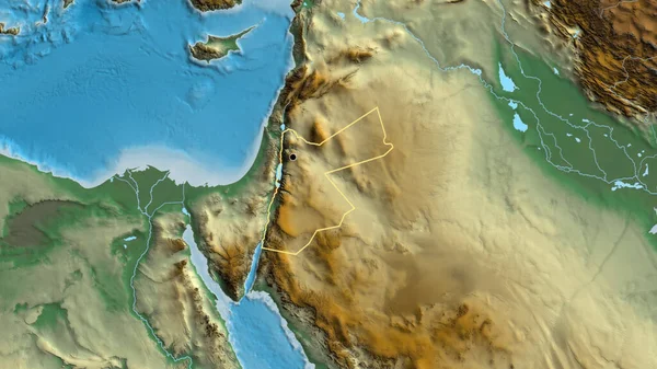 Nahaufnahme Des Jordanischen Grenzgebiets Auf Einer Reliefkarte Kapitalpunkt Umrisse Rund — Stockfoto
