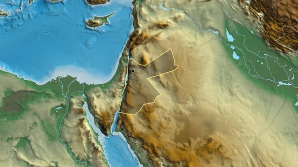ヨルダン国境地域のクローズアップは 救援地図上の暗いオーバーレイで強調表示されます 資本ポイント 全国の概要 — ストック写真