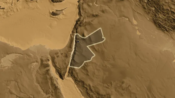 Ürdün Sınır Bölgesinin Yakınından Sepia Yükseklik Haritasında Koyu Bir Örtüyle — Stok fotoğraf