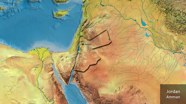 Close Área Fronteira Jordânia Mapa Topográfico Ponto Capital Bordas Chanfradas — Fotografia de Stock