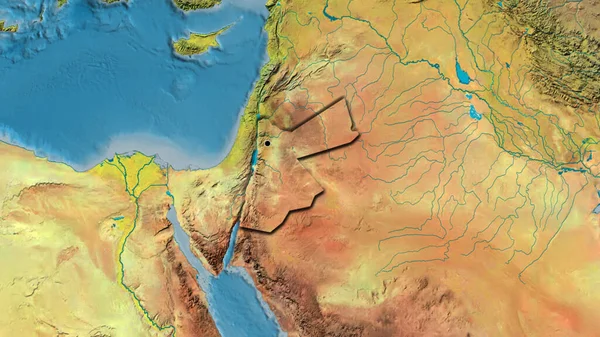 Close Área Fronteira Jordânia Mapa Topográfico Ponto Capital Bordas Biseladas — Fotografia de Stock