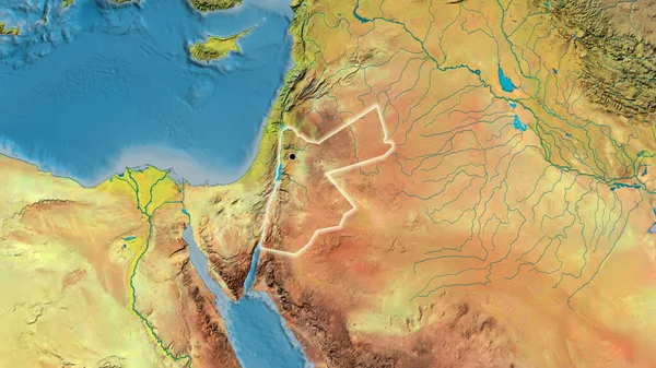 Close Área Fronteira Jordânia Mapa Topográfico Ponto Capital Brilho Torno — Fotografia de Stock