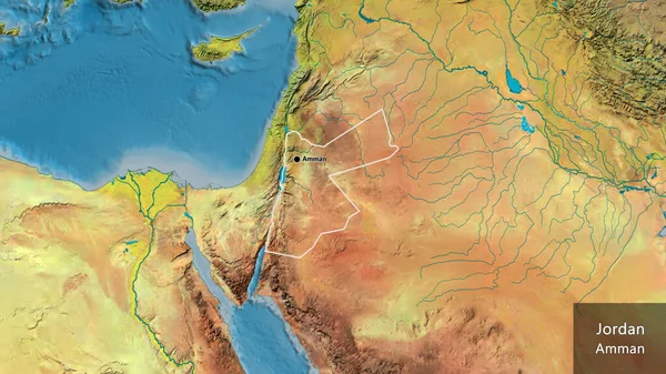 Közelkép Jordániai Határterületről Egy Topográfiai Térképen Remek Pont Vázolja Fel — Stock Fotó