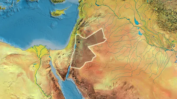 地形図上の暗いオーバーレイで強調ヨルダン国境地域のクローズアップ 資本ポイント 全国に光る — ストック写真