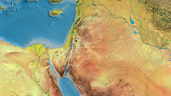 Ürdün Sınır Bölgesinin Onun Bölgesel Sınırlarının Bir Topoğrafik Haritada Yakınlaştırılması — Stok fotoğraf