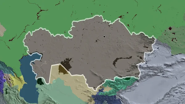 Close Kazakhstan Border Area Highlighting Dark Overlay Administrative Map Capital — Stock Photo, Image