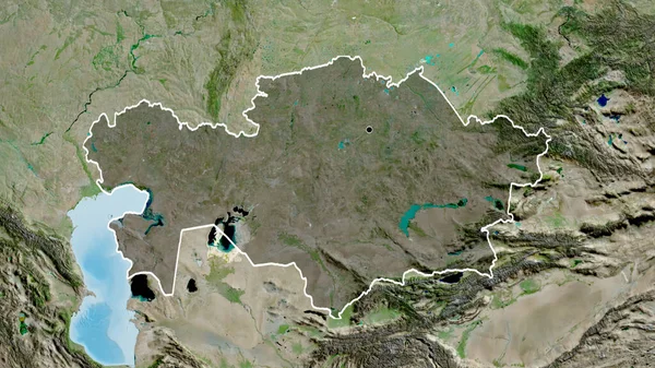 Kazahsztáni Határ Menti Terület Közelsége Amely Egy Műholdas Térképen Sötét — Stock Fotó