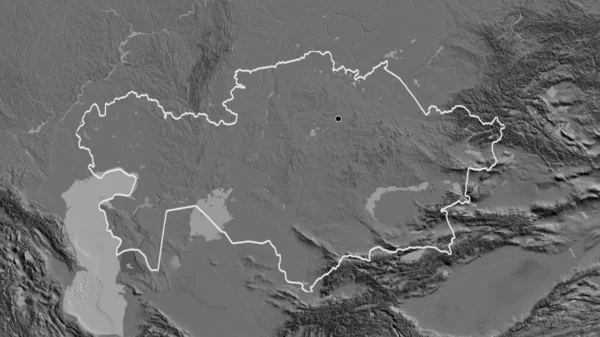 在双边地图上对哈萨克斯坦边境地区进行的密切监视 资本点 国家形貌概述 — 图库照片